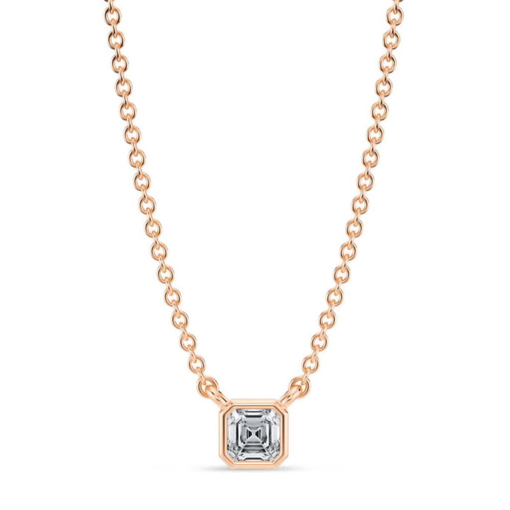 Asscher Lab Diamond Solitaire Pendant Necklace 14K Rose Gold (0.25ct)