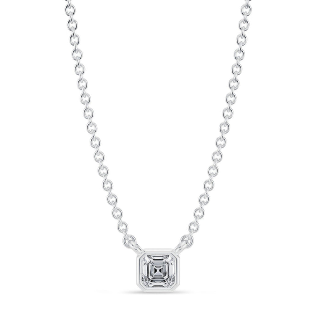 Asscher Lab Diamond Solitaire Pendant Necklace 14K White Gold (0.25ct)