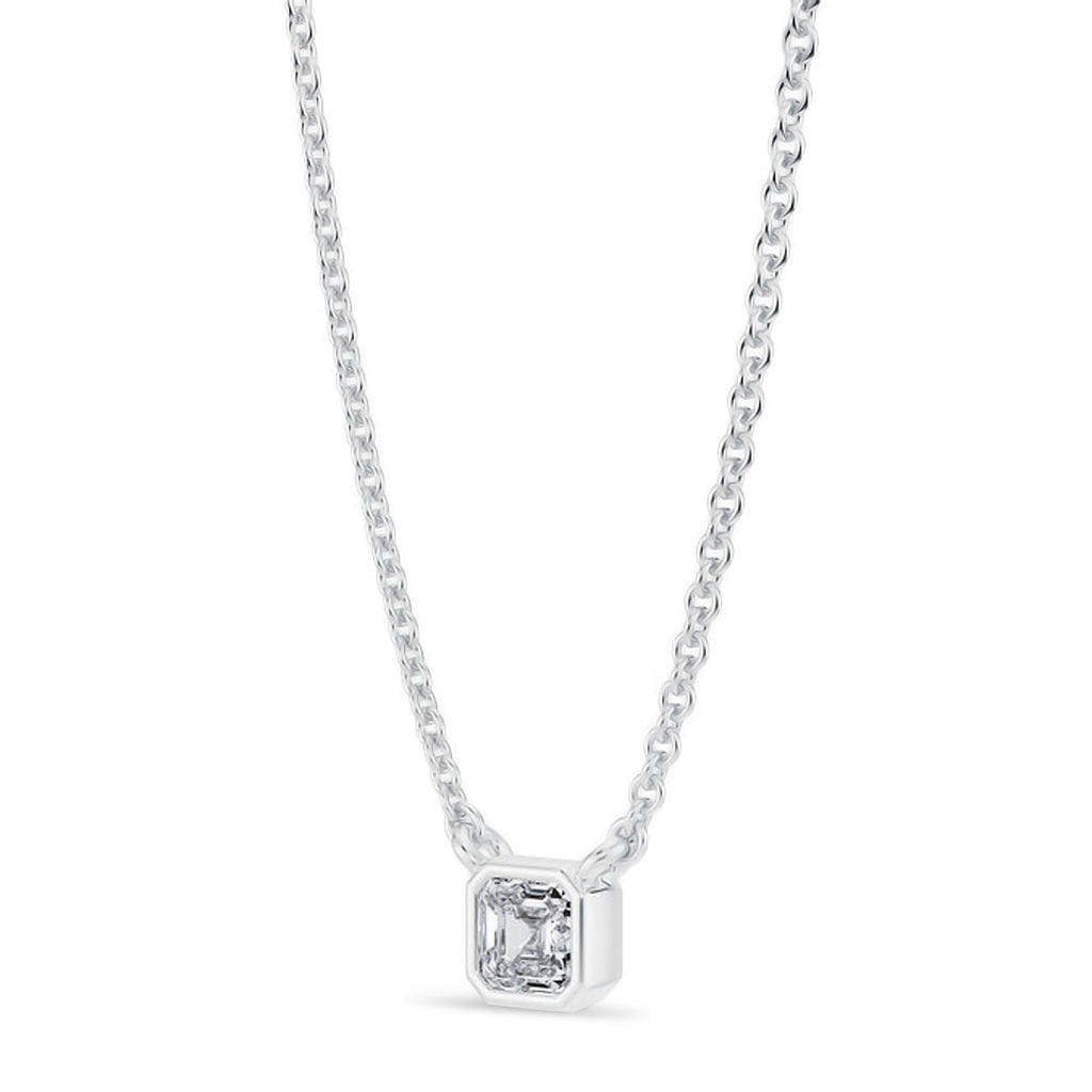 Asscher Lab Diamond Solitaire Pendant Necklace 14K White Gold (0.25ct)