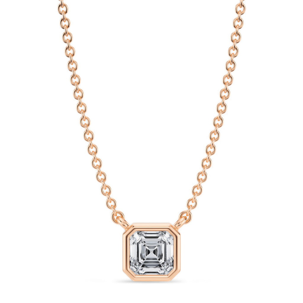 Asscher Lab Diamond Solitaire Pendant Necklace 14K Rose Gold (0.50ct)