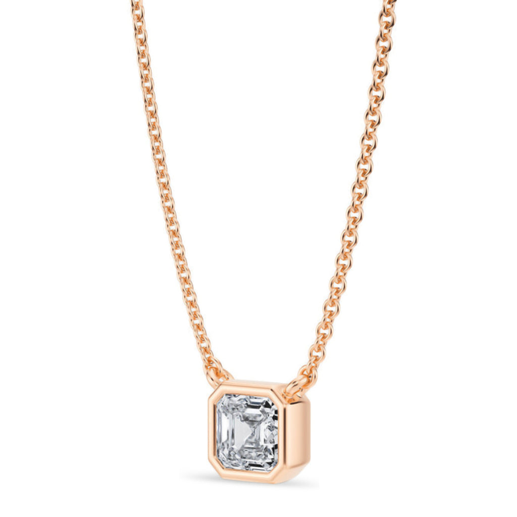 Asscher Lab Diamond Solitaire Pendant Necklace 14K Rose Gold (0.50ct)