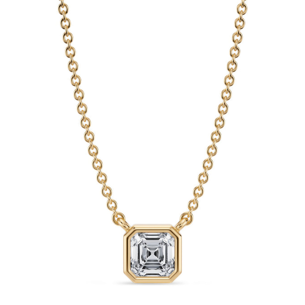 Asscher Lab Diamond Solitaire Pendant Necklace 14K Yellow Gold (0.50ct)