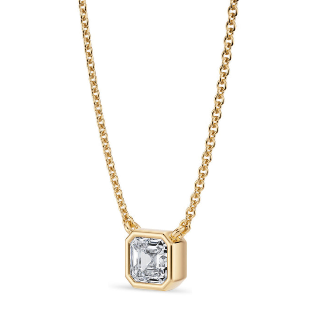 Asscher Lab Diamond Solitaire Pendant Necklace 14K Yellow Gold (0.50ct)