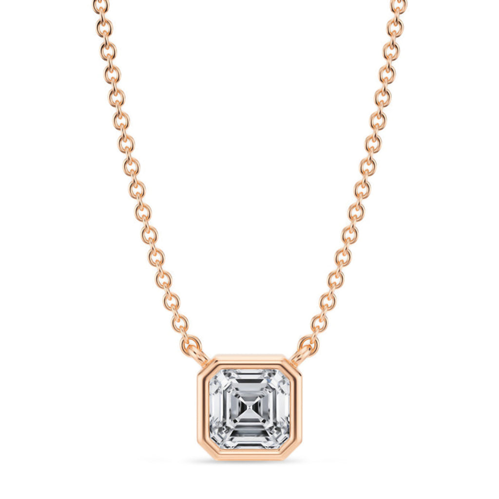 Asscher Lab Diamond Solitaire Pendant Necklace 14K Rose Gold (0.75ct)
