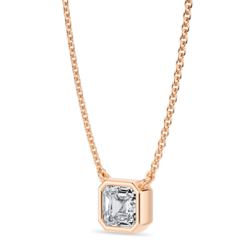 Asscher Lab Diamond Solitaire Pendant Necklace 14K Rose Gold (0.75ct)