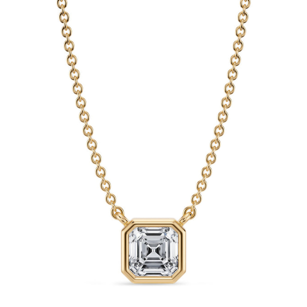 Asscher Lab Diamond Solitaire Pendant Necklace 14K Yellow Gold (0.75ct)