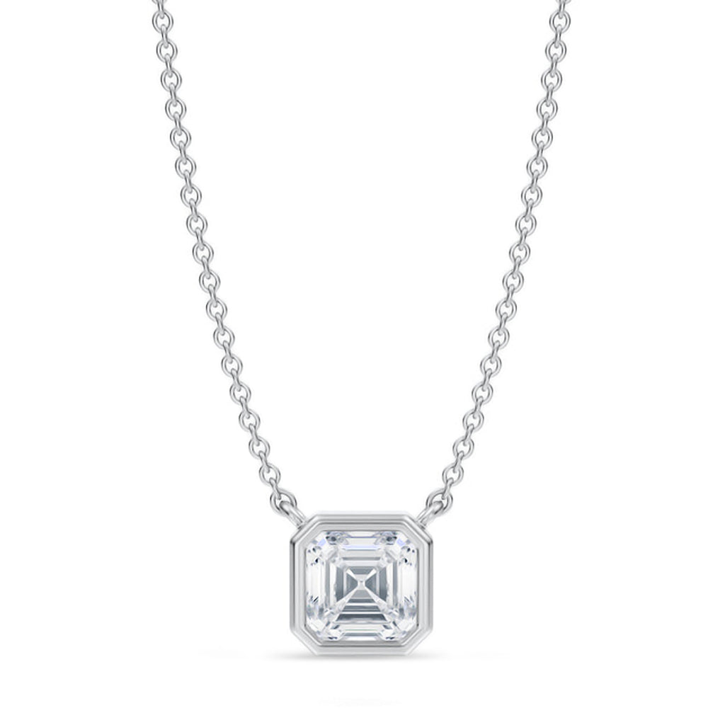 Asscher Lab Diamond Solitaire Pendant Necklace 14K White Gold (1.00ct)
