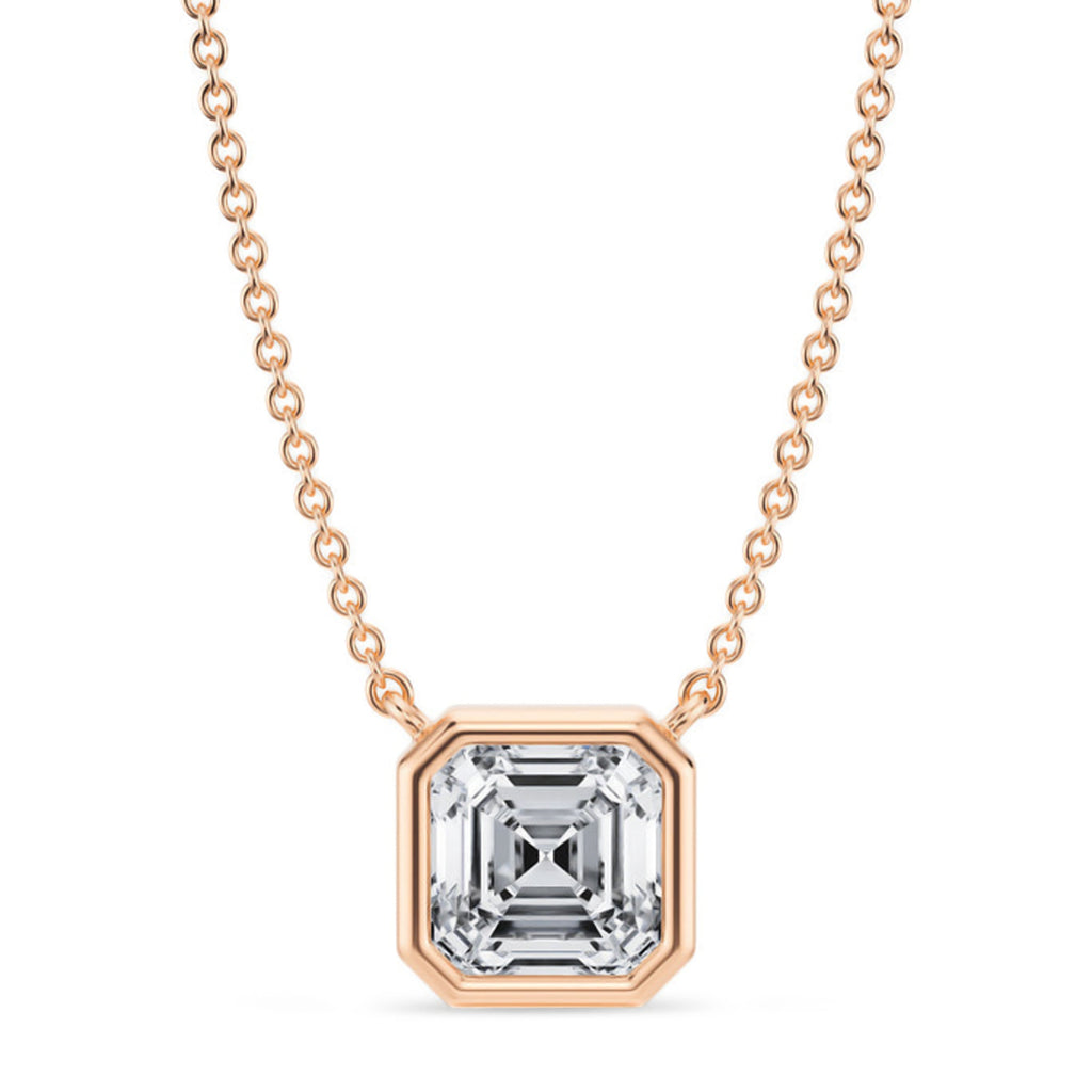 Asscher Lab Diamond Solitaire Pendant Necklace 14K Rose Gold (1.50ct)