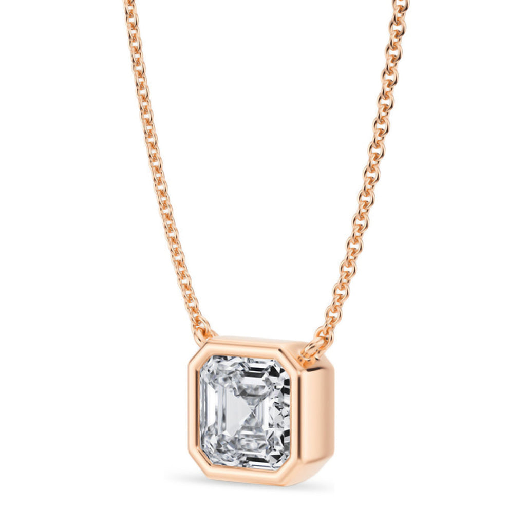 Asscher Lab Diamond Solitaire Pendant Necklace 14K Rose Gold (1.50ct)