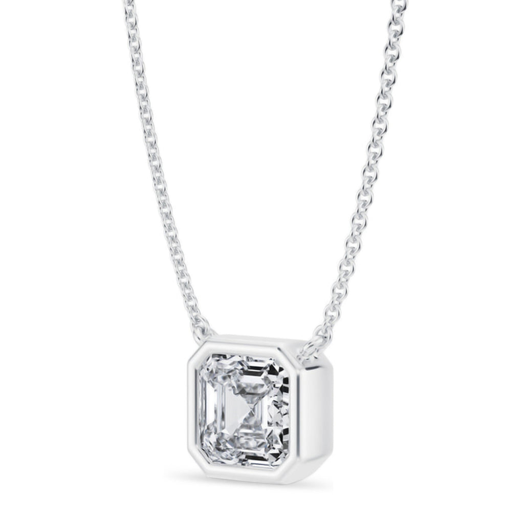 Asscher Lab Diamond Solitaire Pendant Necklace 14K White Gold (1.50ct)