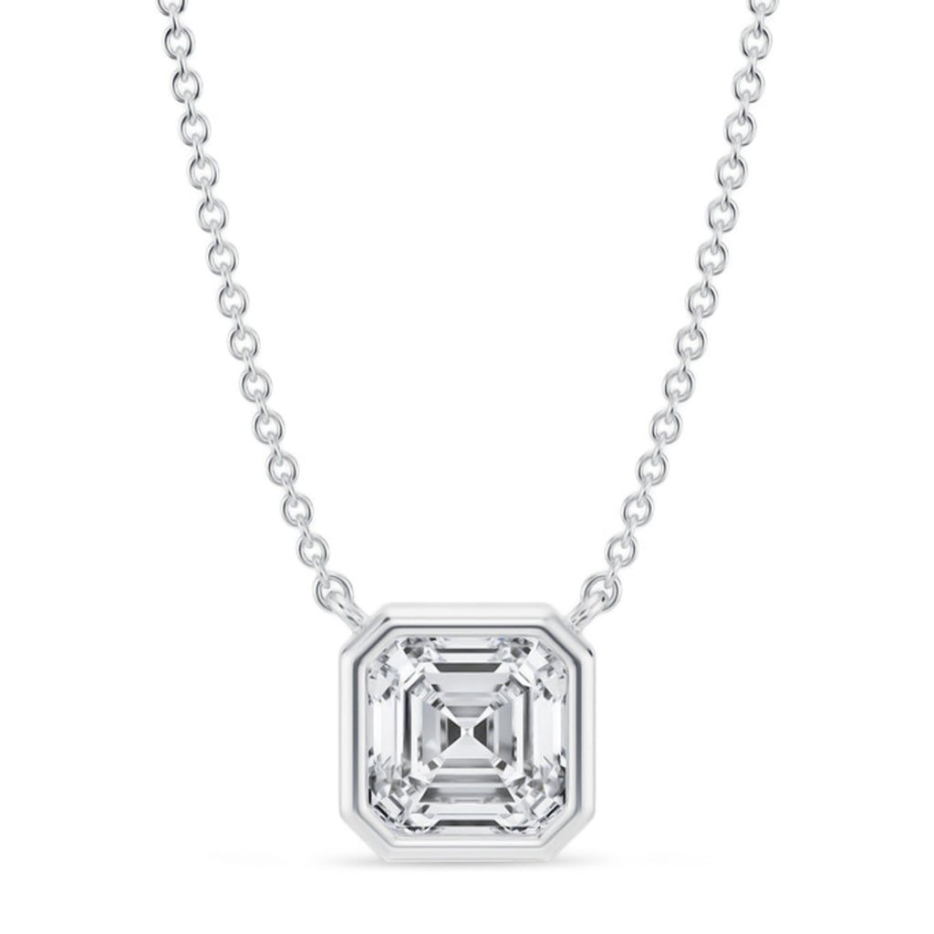 Asscher Lab Diamond Solitaire Pendant Necklace 14K White Gold (1.50ct)