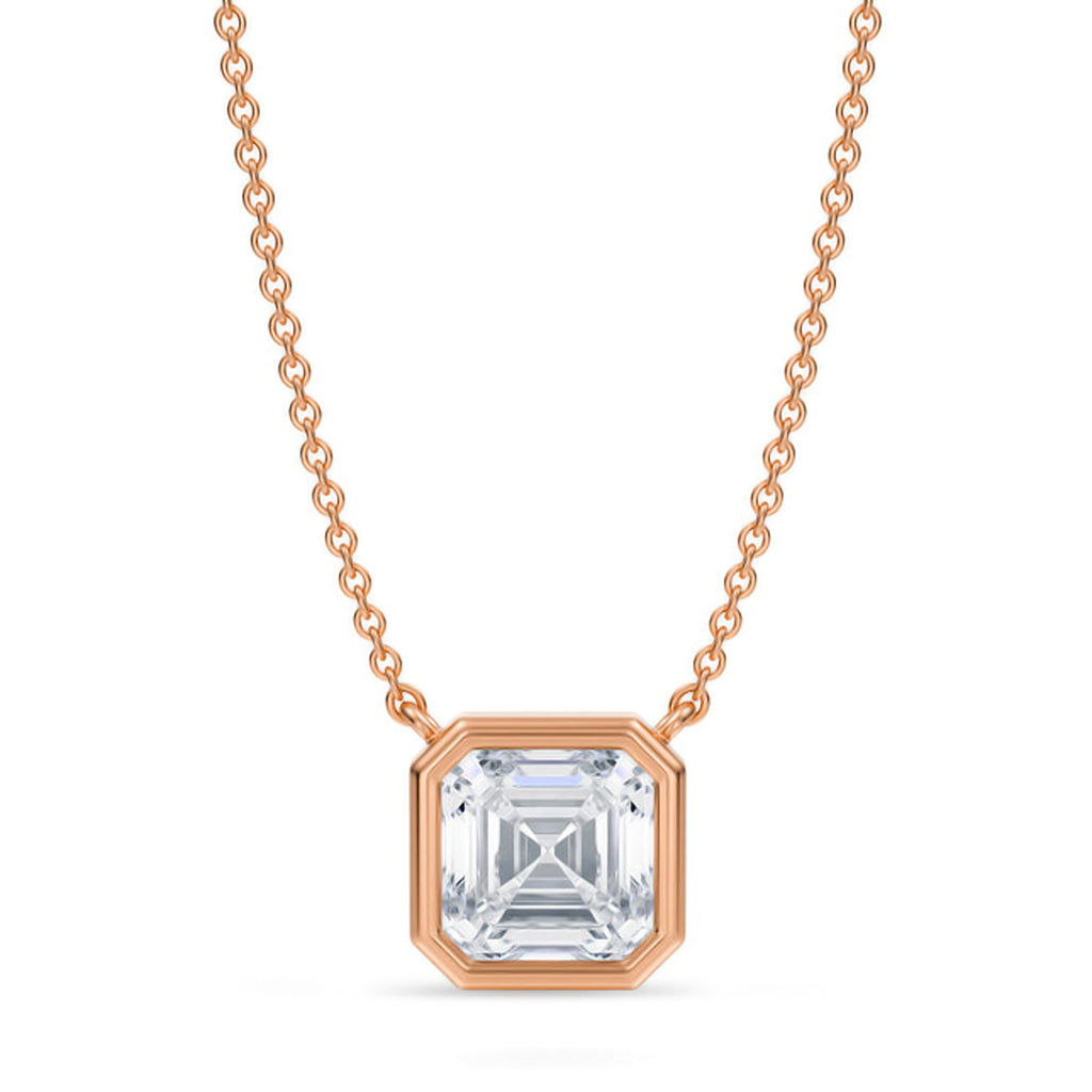 Asscher Lab Diamond Solitaire Pendant Necklace 14K Rose Gold (2.00ct)
