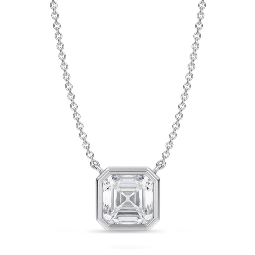 Asscher Lab Diamond Solitaire Pendant Necklace 14K White Gold (2.00ct)