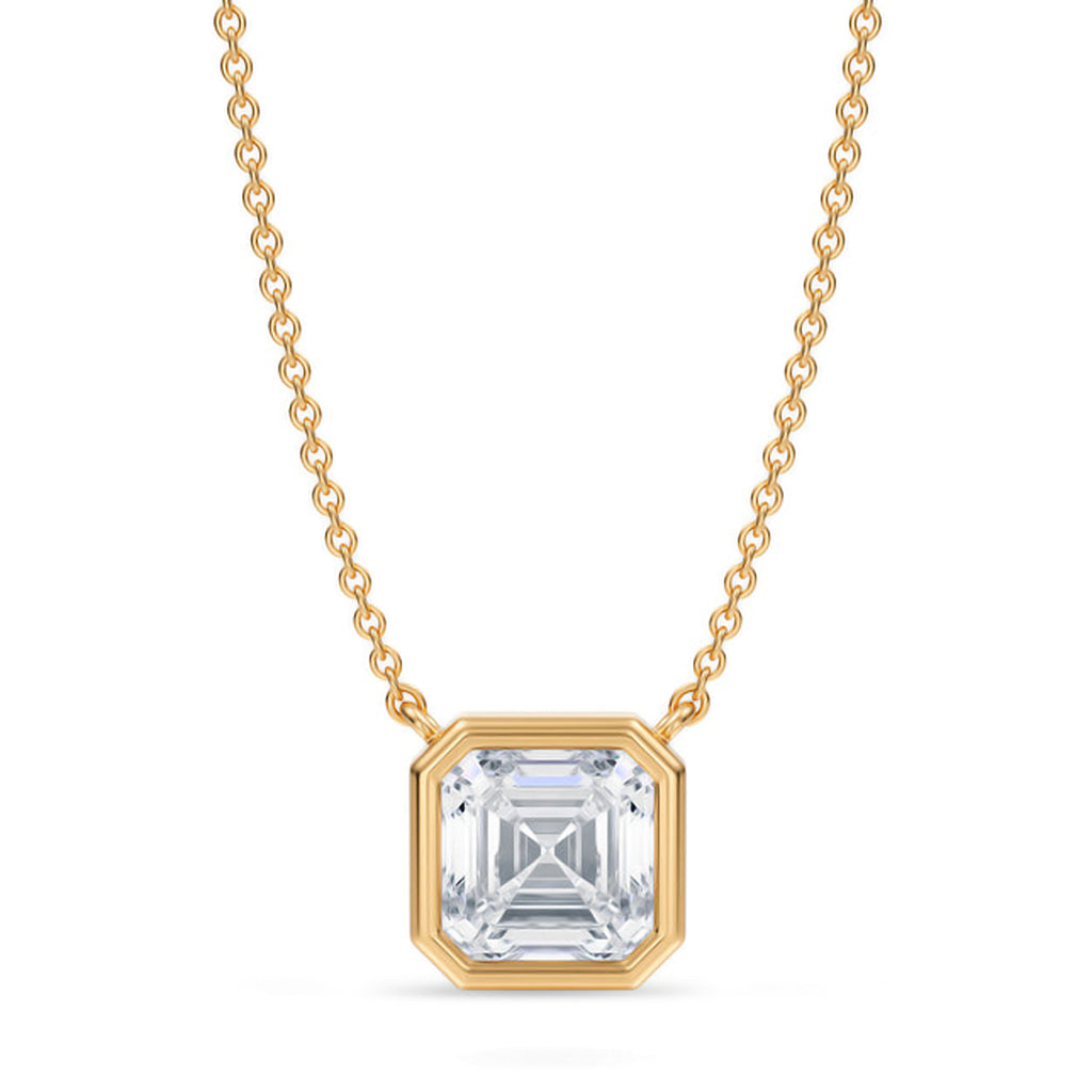 Asscher Lab Diamond Solitaire Pendant Necklace 14K Yellow Gold (2.00ct)