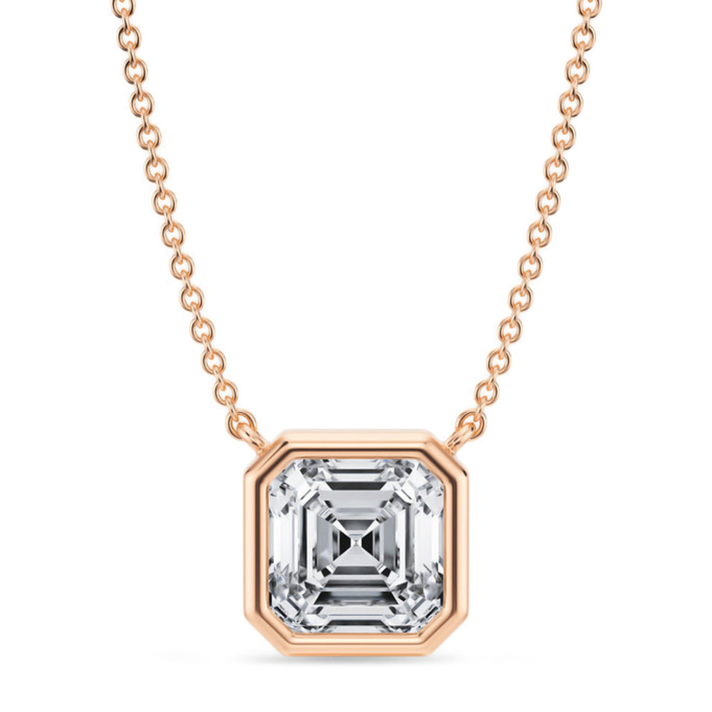 Asscher Lab Diamond Solitaire Pendant Necklace 14K Rose Gold (2.50ct)