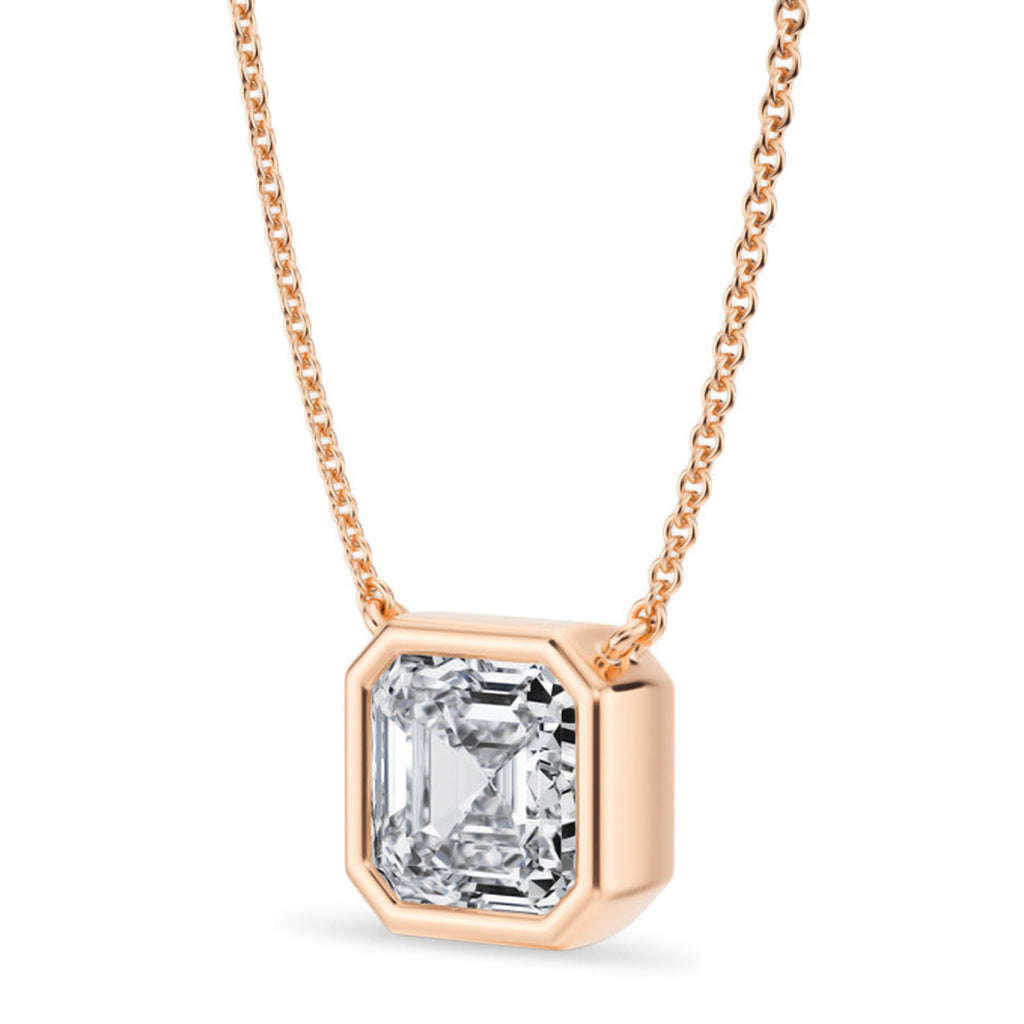 Asscher Lab Diamond Solitaire Pendant Necklace 14K Rose Gold (2.50ct)