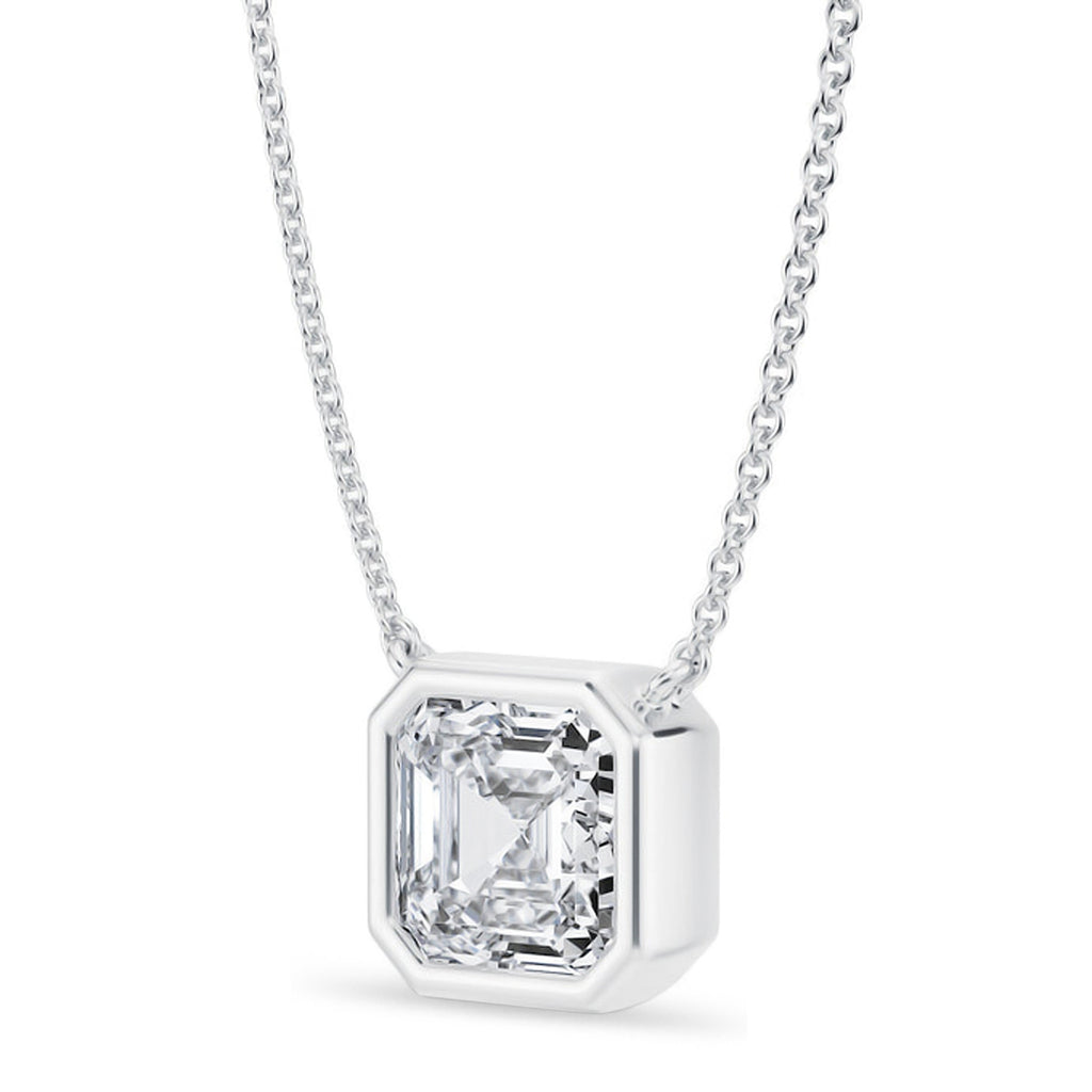 Asscher Lab Diamond Solitaire Pendant Necklace 14K White Gold (2.50ct)