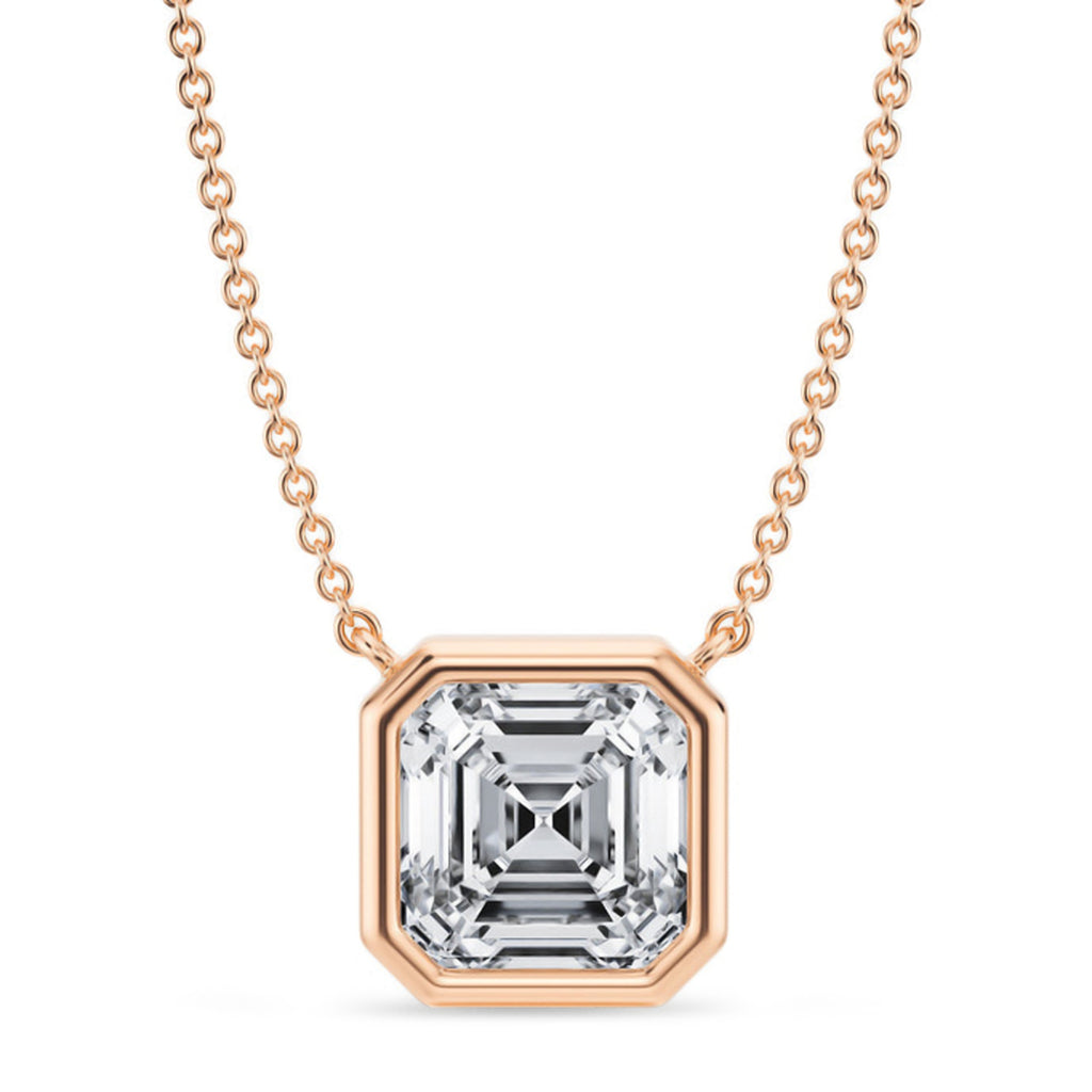 Asscher Lab Diamond Solitaire Pendant Necklace 14K Rose Gold (3.00ct)