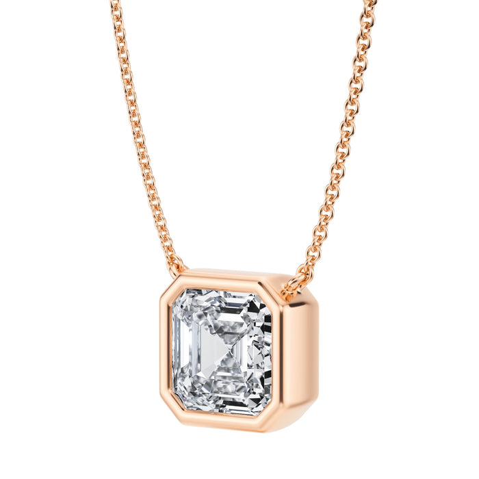 Asscher Lab Diamond Solitaire Pendant Necklace 14K Rose Gold (3.00ct)