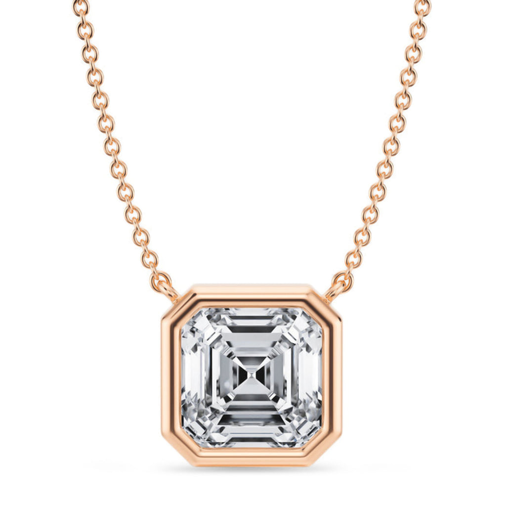 Asscher Lab Diamond Solitaire Pendant Necklace 14K Rose Gold (3.50ct)
