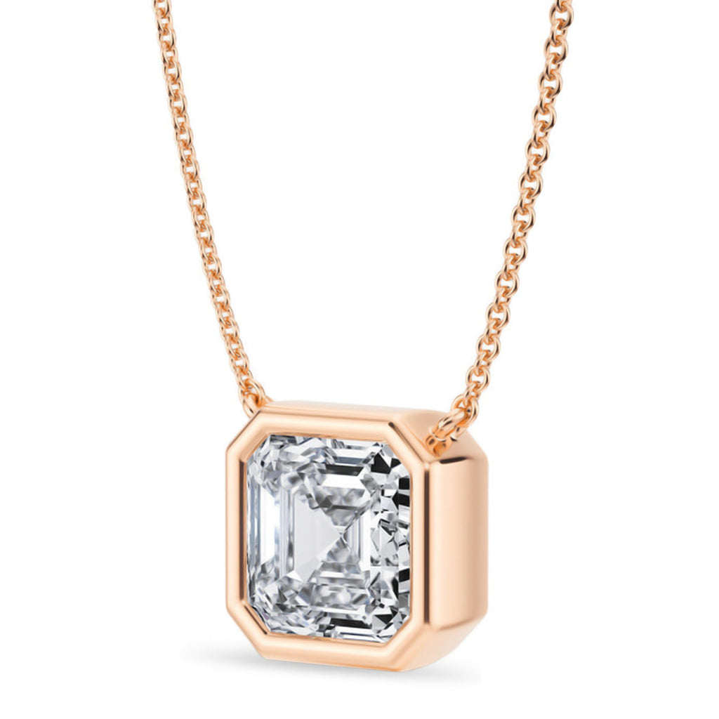 Asscher Lab Diamond Solitaire Pendant Necklace 14K Rose Gold (3.50ct)