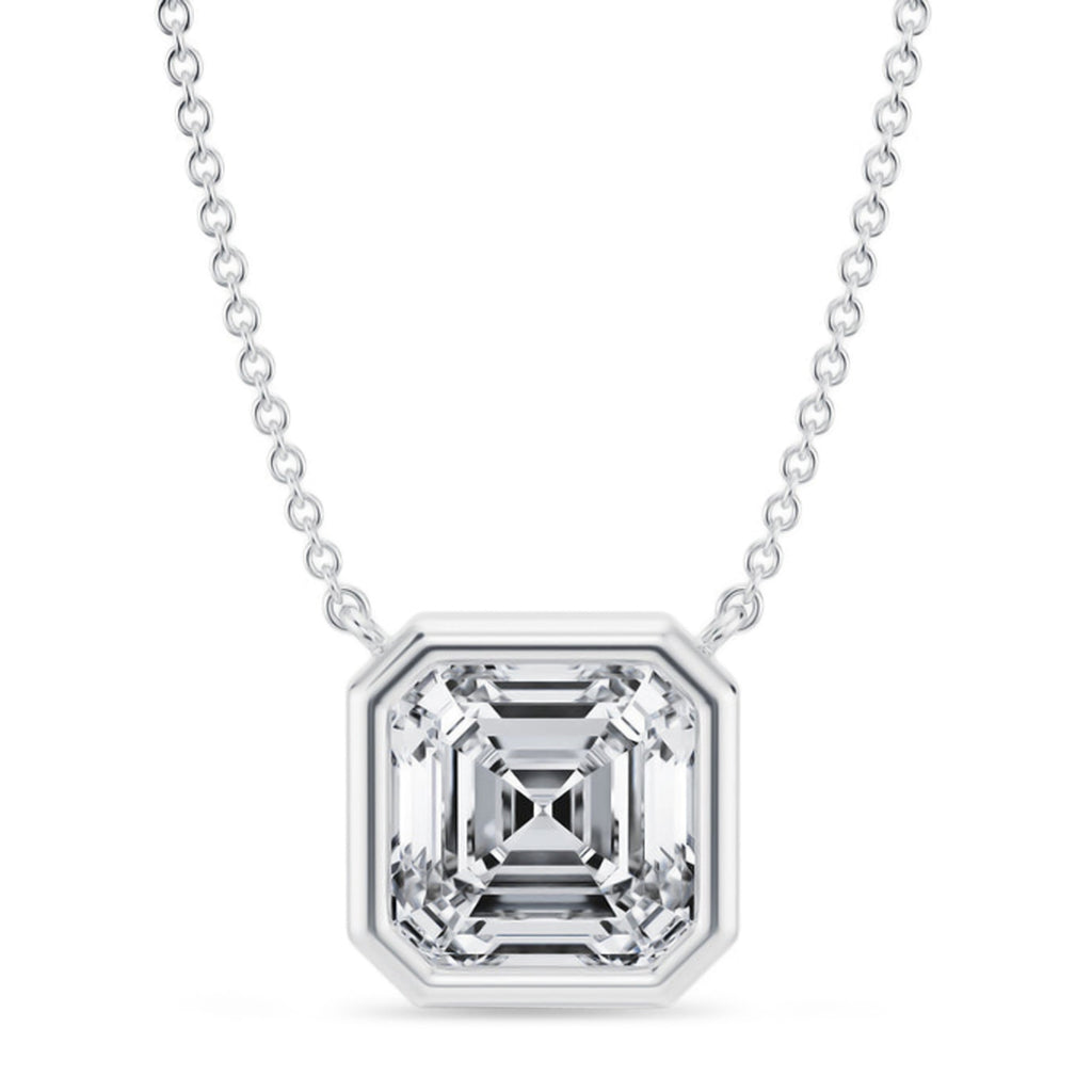 Asscher Lab Diamond Solitaire Pendant Necklace 14K White Gold (3.50ct)