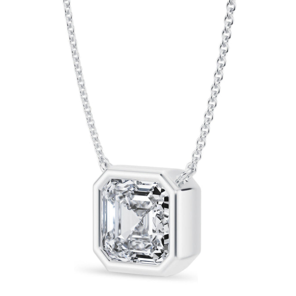Asscher Lab Diamond Solitaire Pendant Necklace 14K White Gold (3.50ct)
