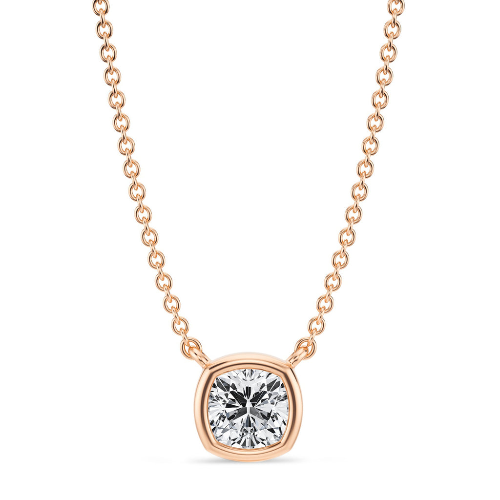 Cushion Lab Diamond Solitaire Pendant Necklace 14K Rose Gold (0.50ct)