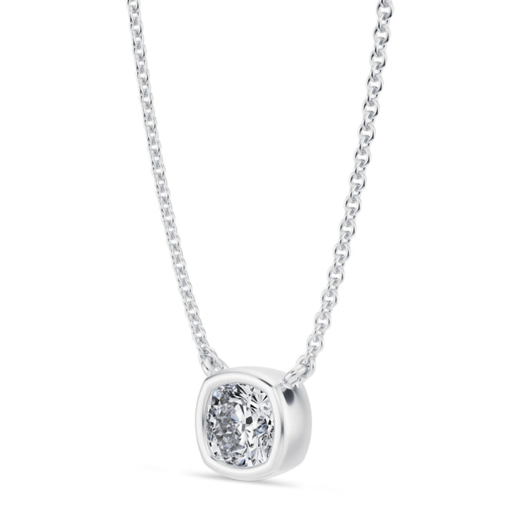 Cushion Lab Diamond Solitaire Pendant Necklace 14K White Gold (0.50ct)
