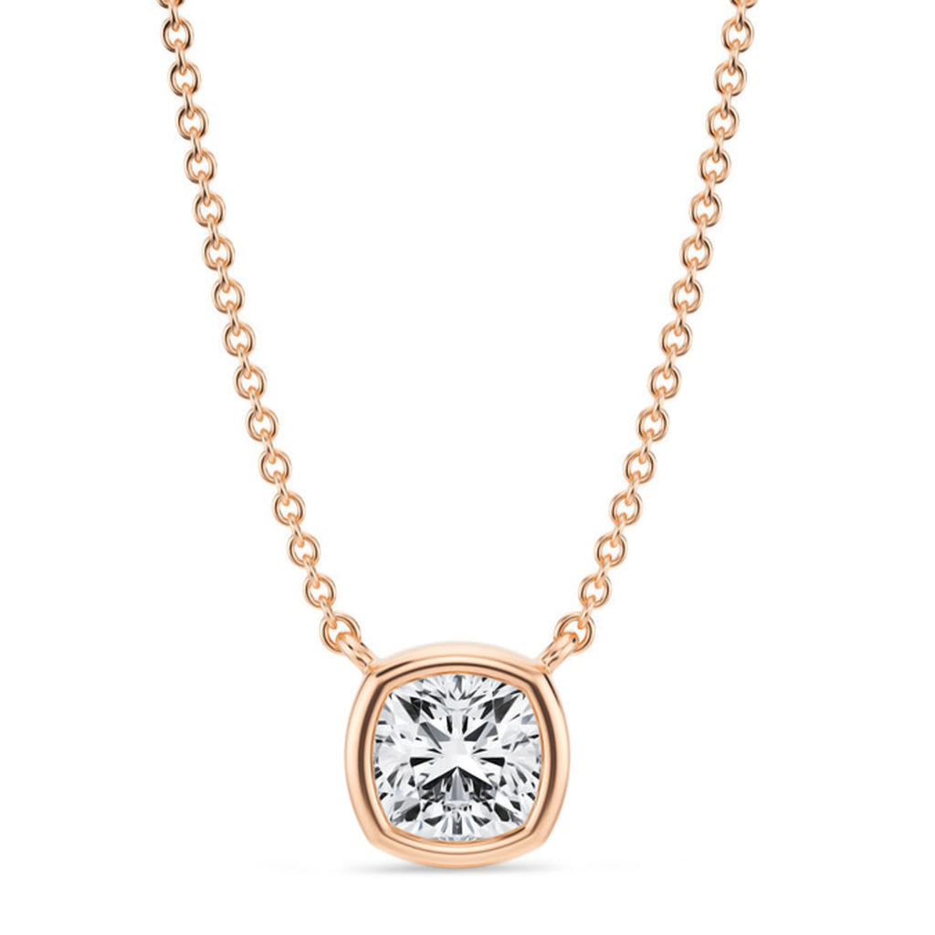 Cushion Lab Diamond Solitaire Pendant Necklace 14K Rose Gold (0.75ct)