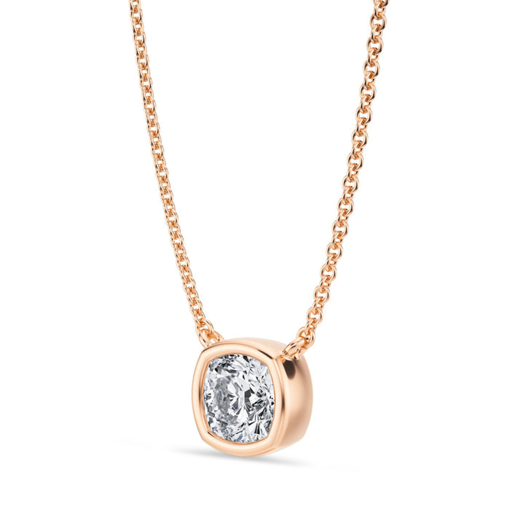 Cushion Lab Diamond Solitaire Pendant Necklace 14K Rose Gold (0.75ct)
