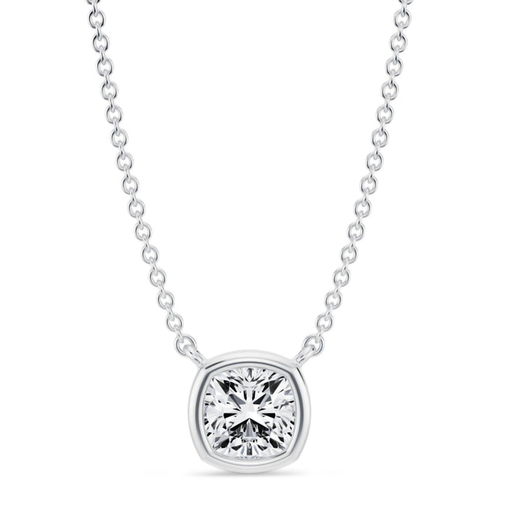 Cushion Lab Diamond Solitaire Pendant Necklace 14K White Gold (0.75ct)