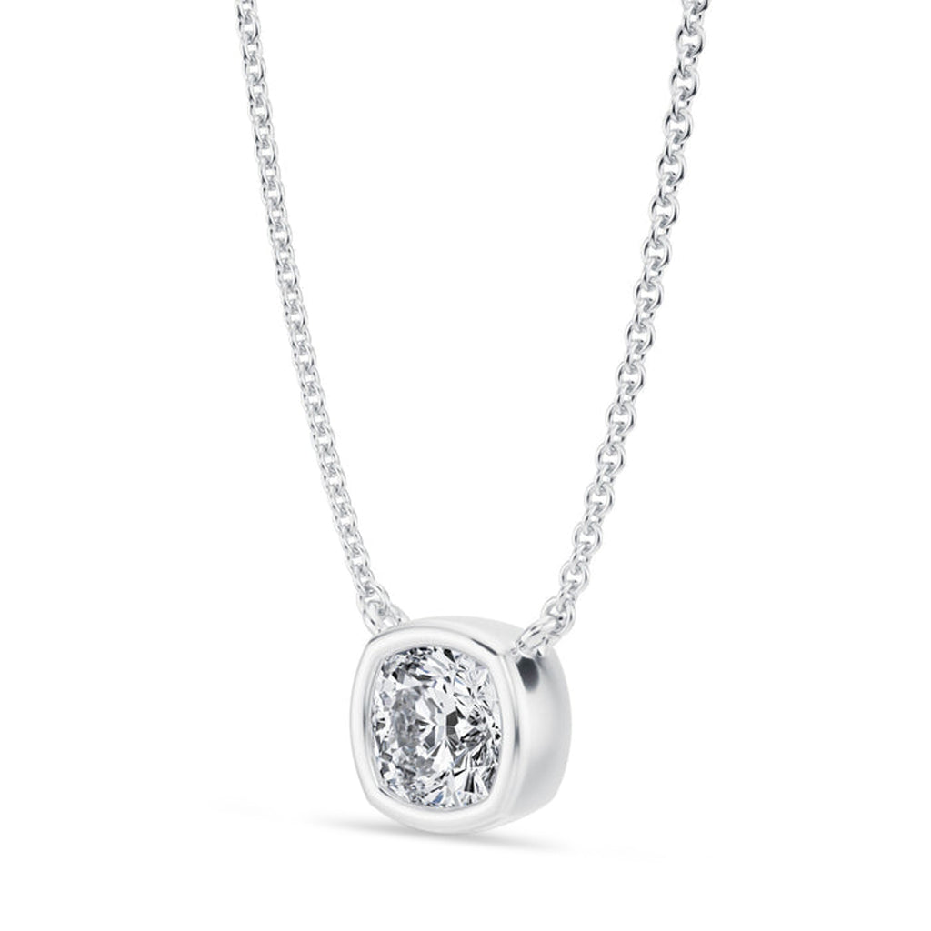 Cushion Lab Diamond Solitaire Pendant Necklace 14K White Gold (0.75ct)