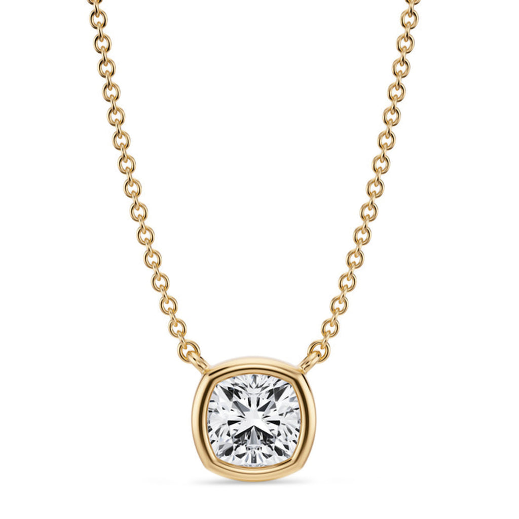 Cushion Lab Diamond Solitaire Pendant Necklace 14K Yellow Gold (0.75ct)