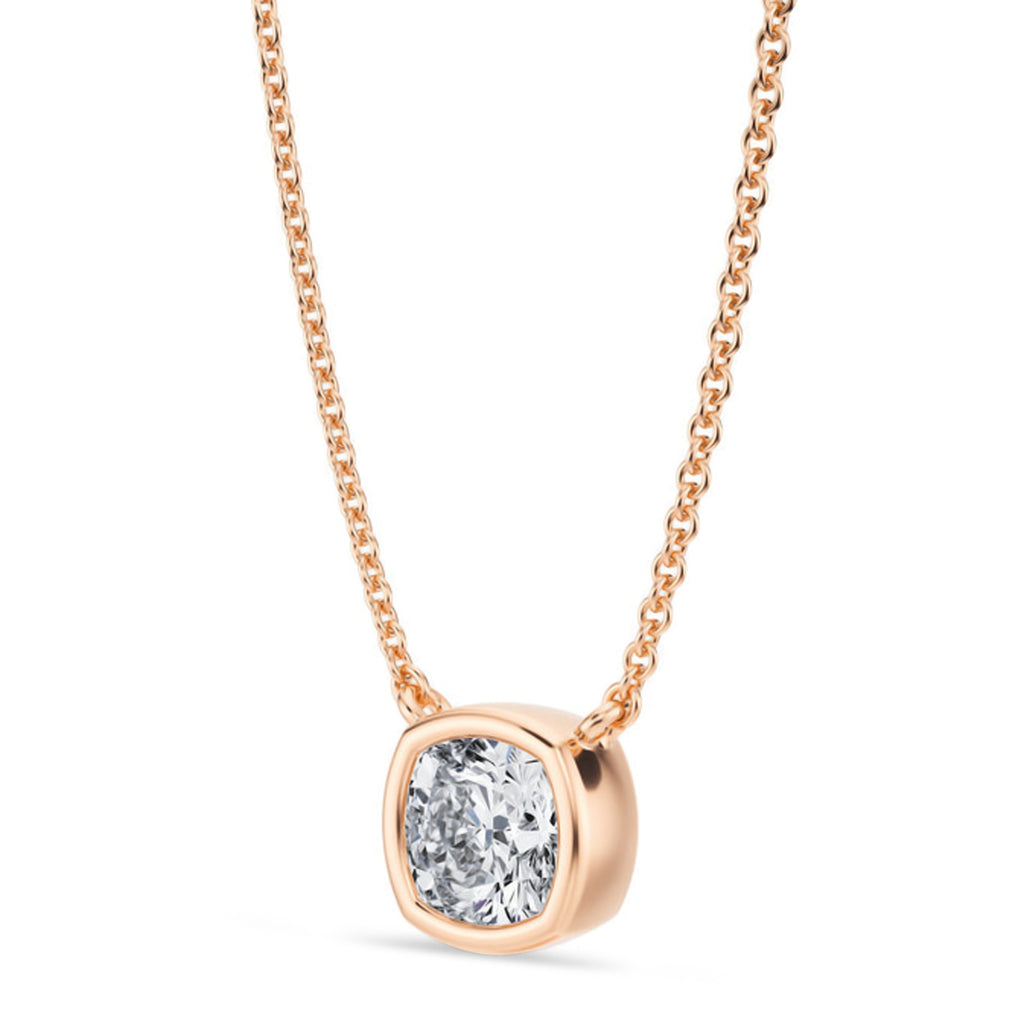 Cushion Lab Diamond Solitaire Pendant Necklace 14K Rose Gold (1.00ct)
