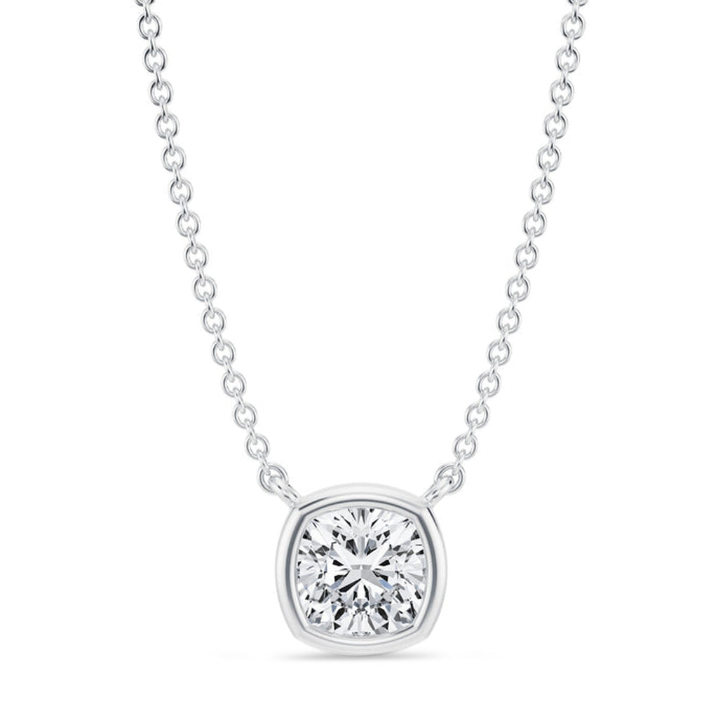 Cushion Lab Diamond Solitaire Pendant Necklace 14K White Gold (1.00ct)