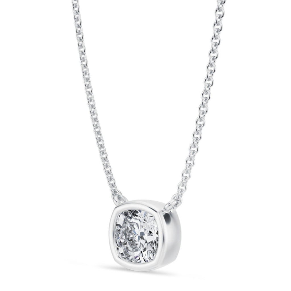 Cushion Lab Diamond Solitaire Pendant Necklace 14K White Gold (1.00ct)