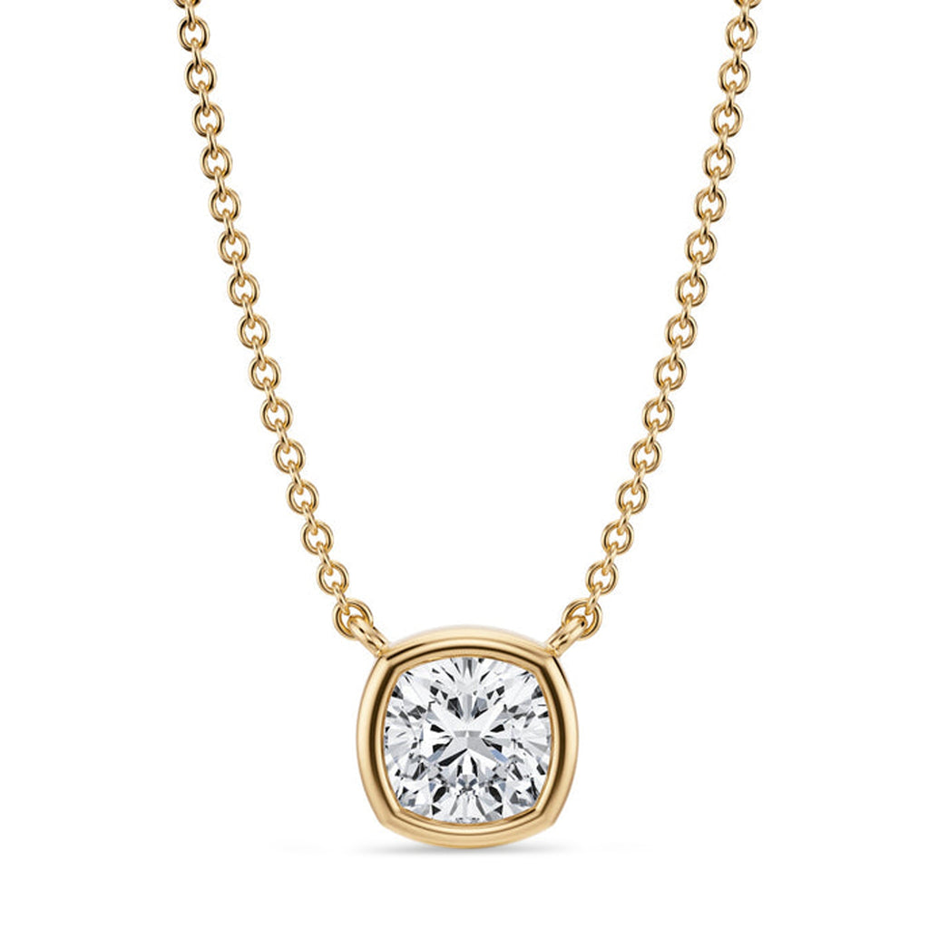 Cushion Lab Diamond Solitaire Pendant Necklace 14K Yellow Gold (1.00ct)
