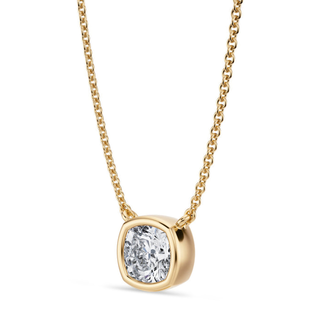 Cushion Lab Diamond Solitaire Pendant Necklace 14K Yellow Gold (1.00ct)