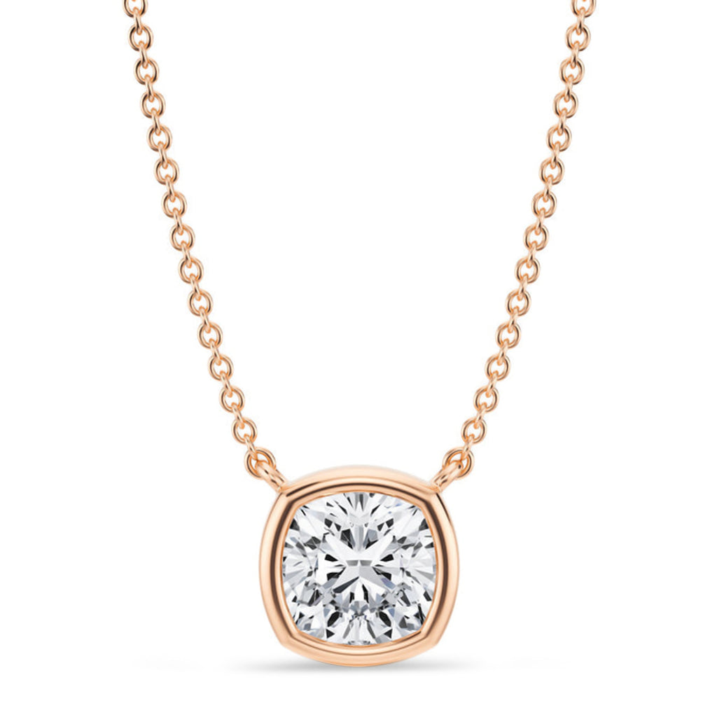 Cushion Lab Diamond Solitaire Pendant Necklace 14K Rose Gold (1.50ct)