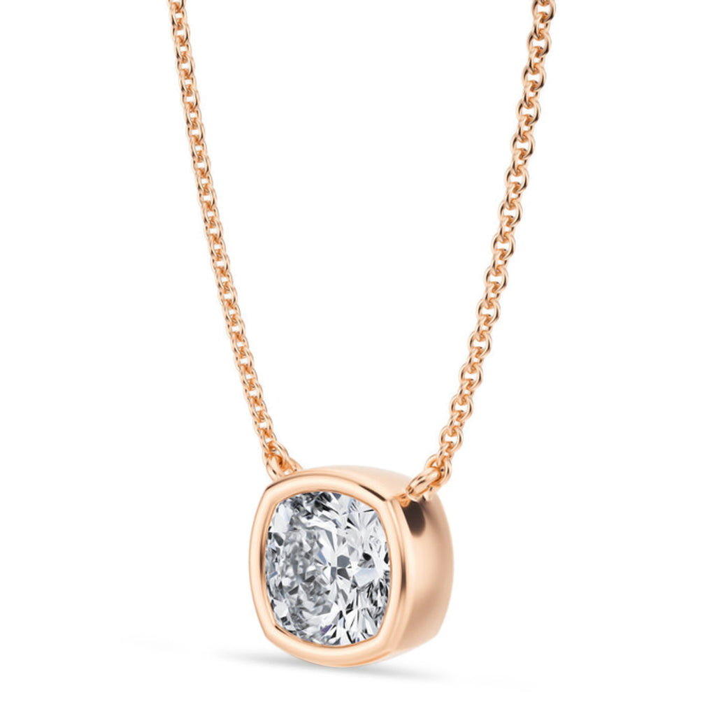 Cushion Lab Diamond Solitaire Pendant Necklace 14K Rose Gold (1.50ct)