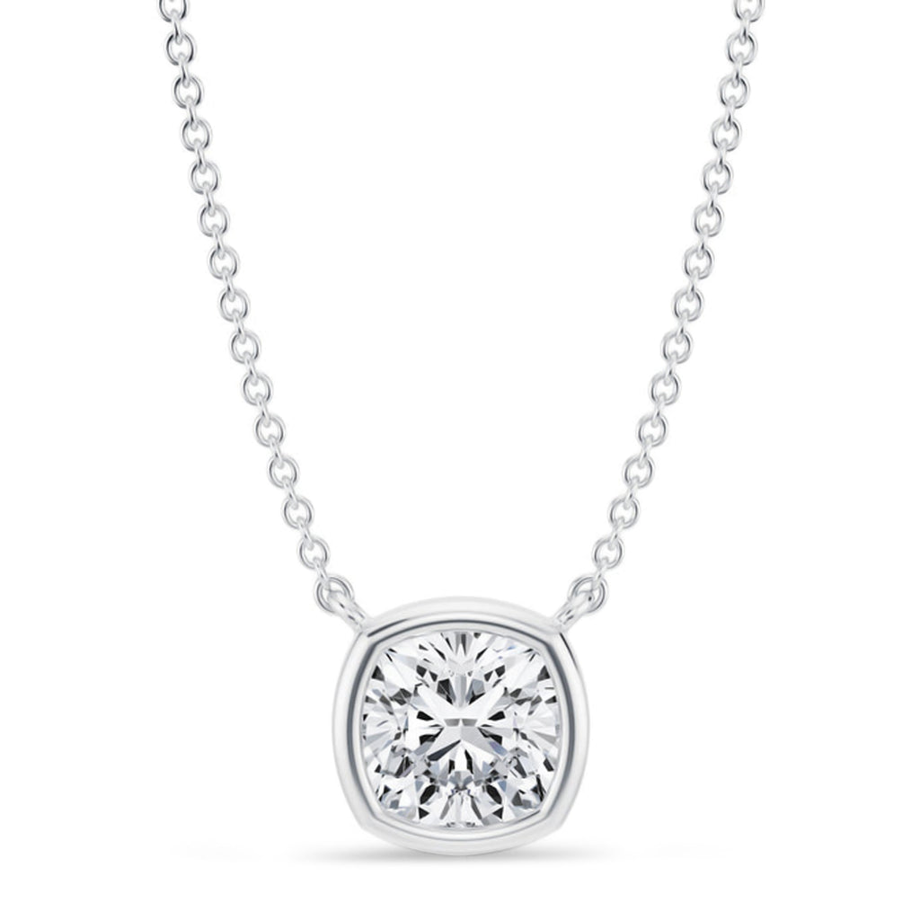Cushion Lab Diamond Solitaire Pendant Necklace 14K White Gold (1.50ct)