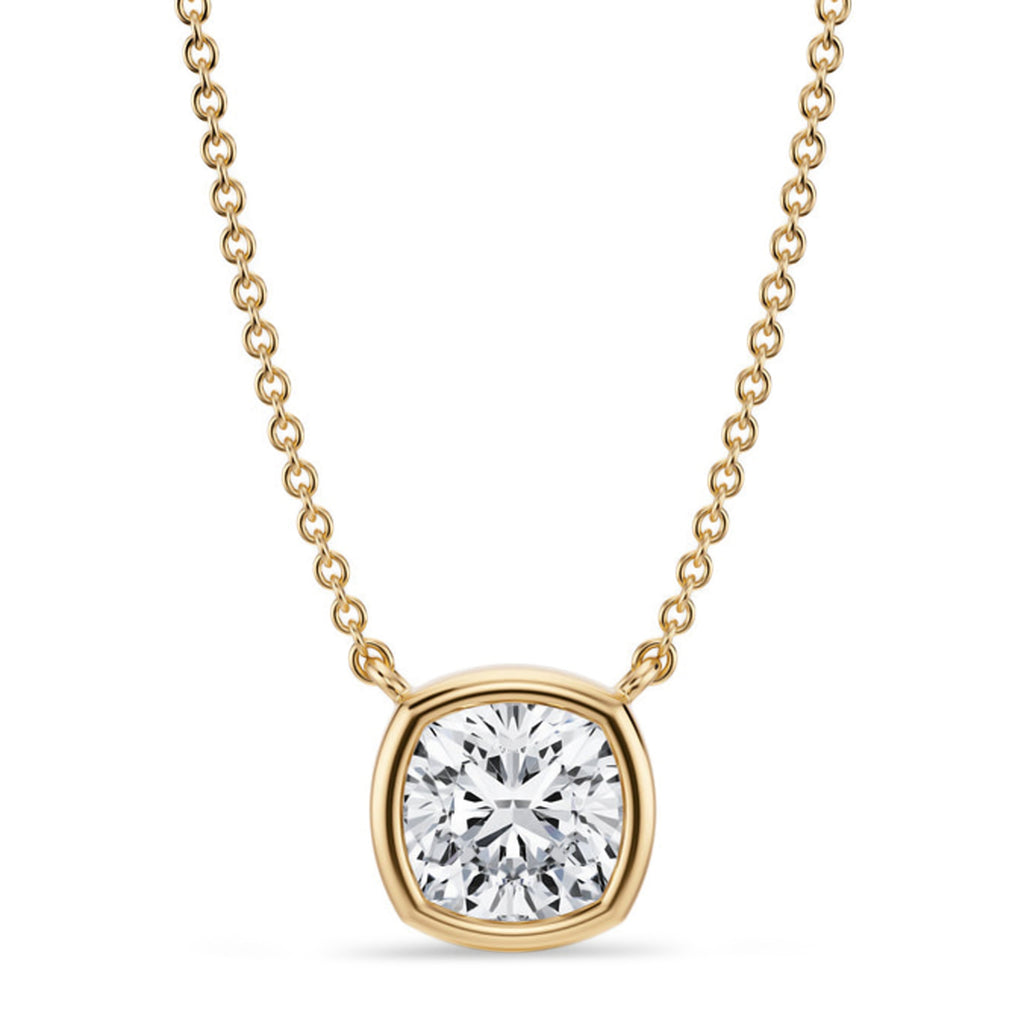 Cushion Lab Diamond Solitaire Pendant Necklace 14K Yellow Gold (1.50ct)