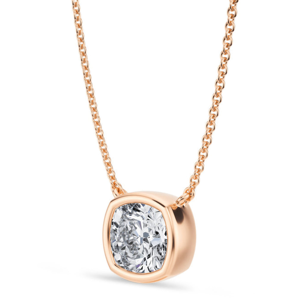 Cushion Lab Diamond Solitaire Pendant Necklace 14K Rose Gold (2.00ct)