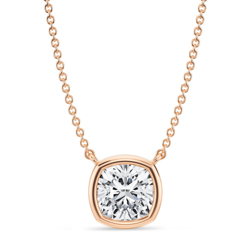 Cushion Lab Diamond Solitaire Pendant Necklace 14K Rose Gold (2.00ct)