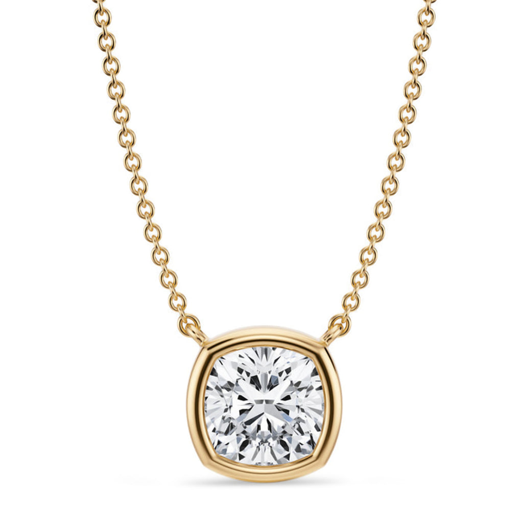 Cushion Lab Diamond Solitaire Pendant Necklace 14K Yellow Gold (2.00ct)