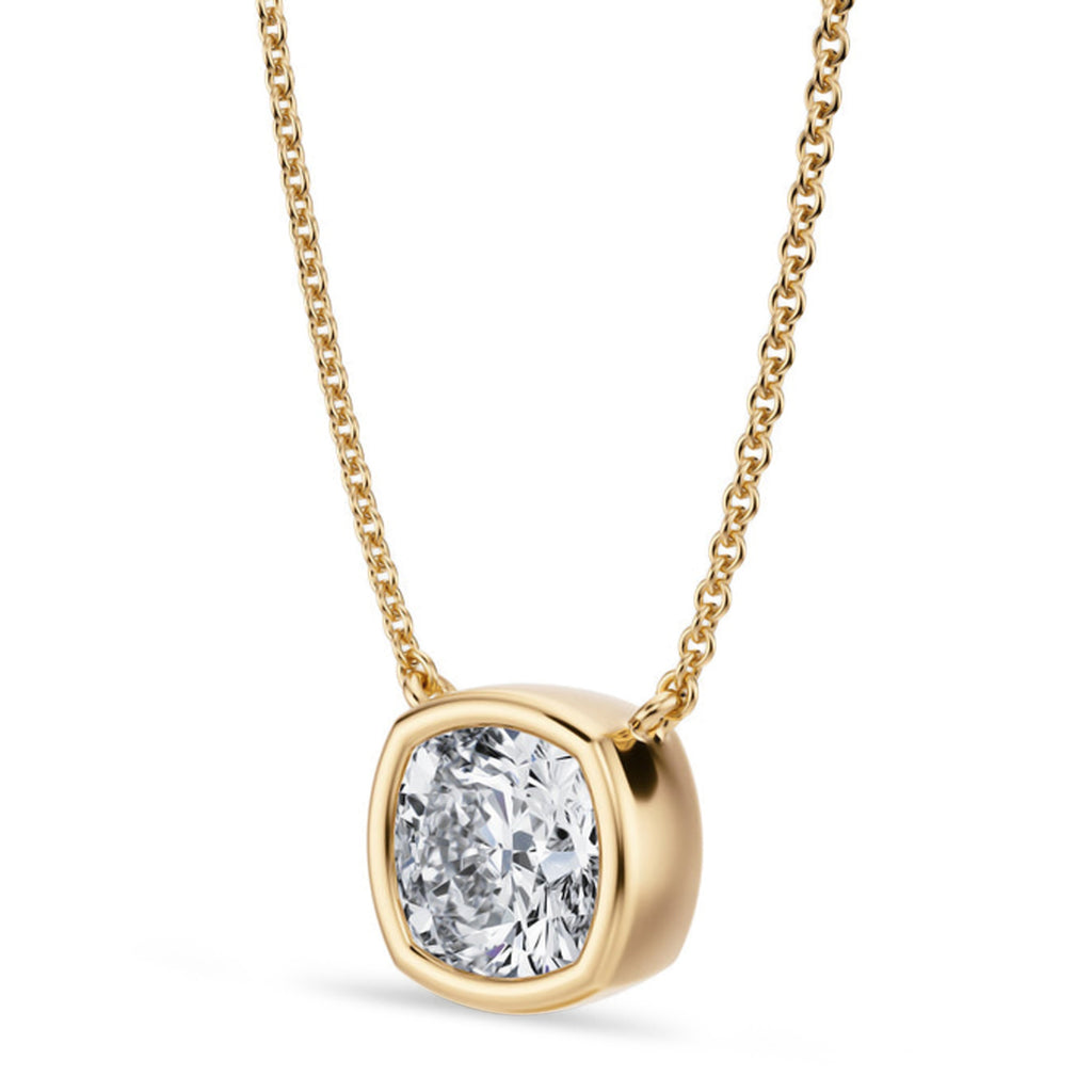 Cushion Lab Diamond Solitaire Pendant Necklace 14K Yellow Gold (2.00ct)