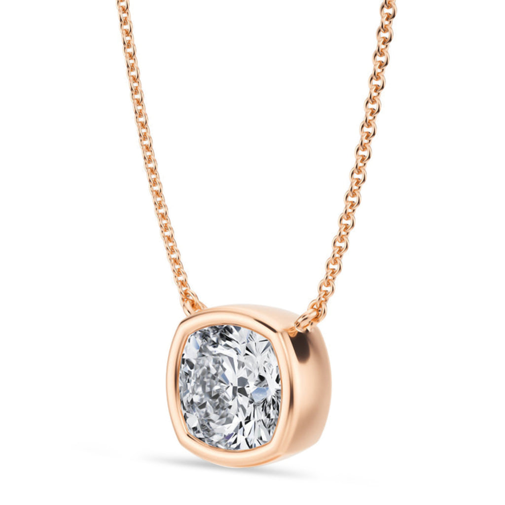 Cushion Lab Diamond Solitaire Pendant Necklace 14K Rose Gold (2.50ct)