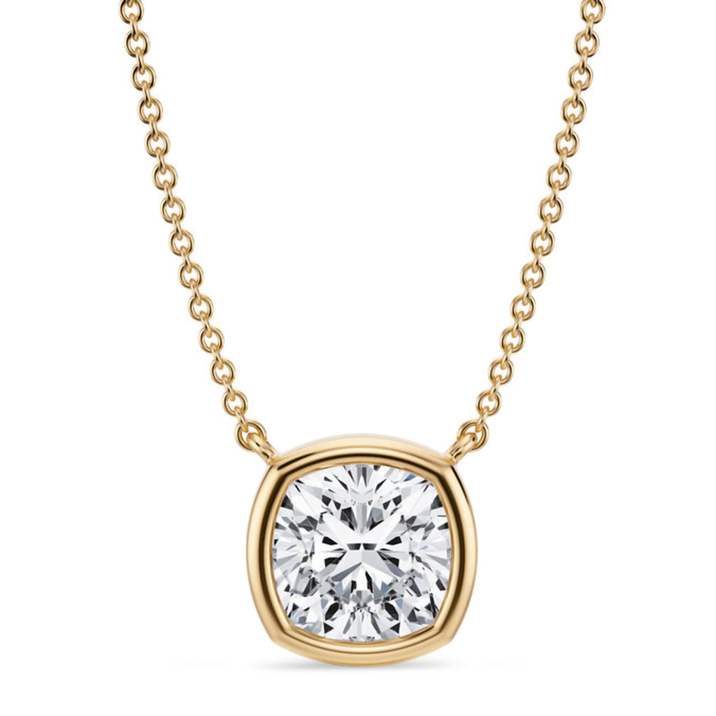 Cushion Lab Diamond Solitaire Pendant Necklace 14K Yellow Gold (2.50ct)