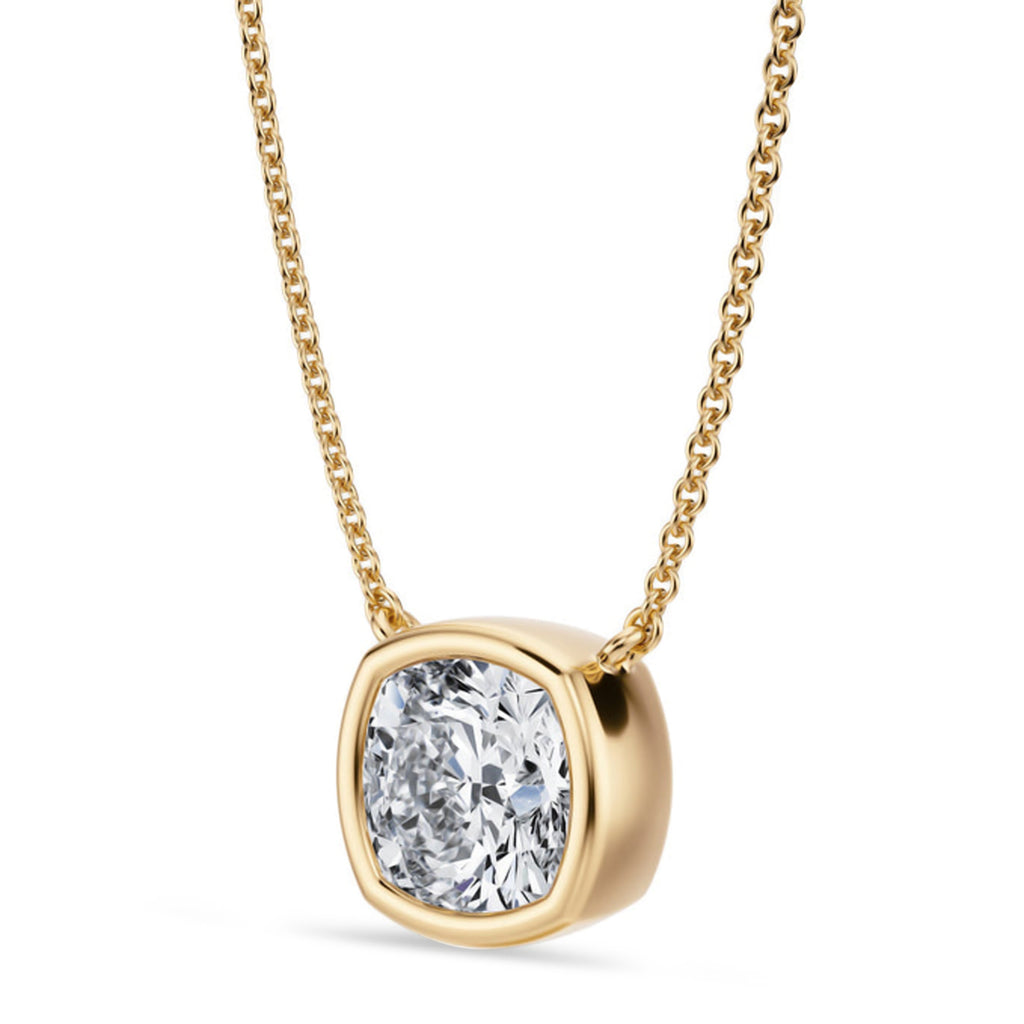Cushion Lab Diamond Solitaire Pendant Necklace 14K Yellow Gold (2.50ct)